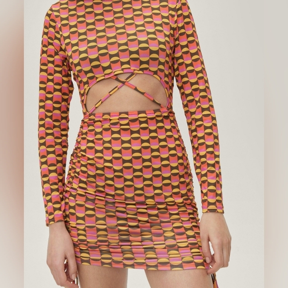 Nasty Gal Cut Out Bodysuit Dress Size 10 EUC Geometric Asymmetrical - Picture 1 of 5